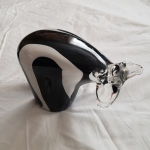Vintage MCM Art Glass Black White Bull / Cow Figurine / Paperweight Murano